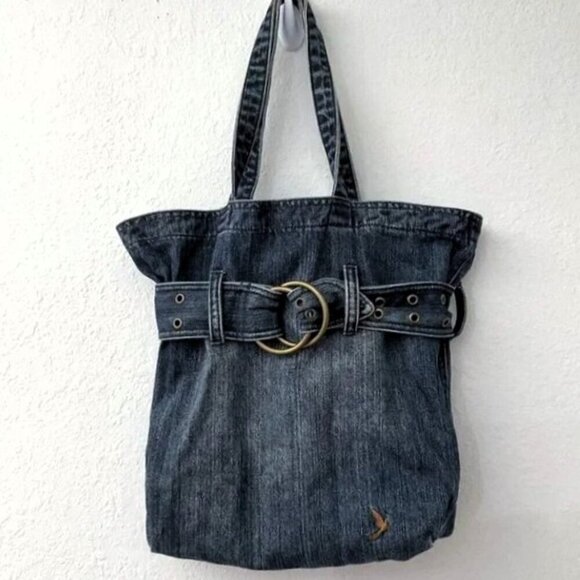 VINTAGE 90S RETRO DENIM BOHO BUCKET BAG - Picture 1 of 14